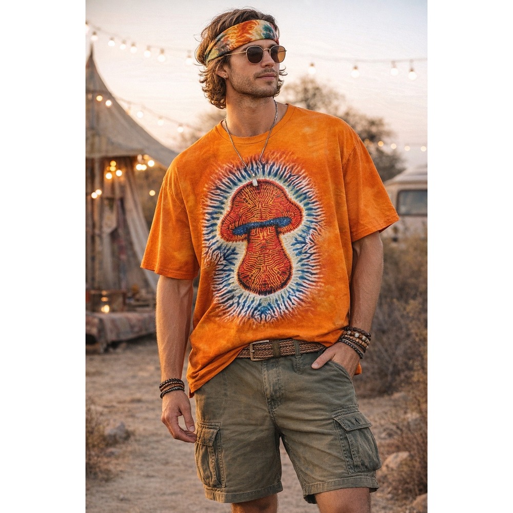 The Mountain T Shirt Mens 3XL Orange Trippy Mushroom Graphic Hippie Grunge